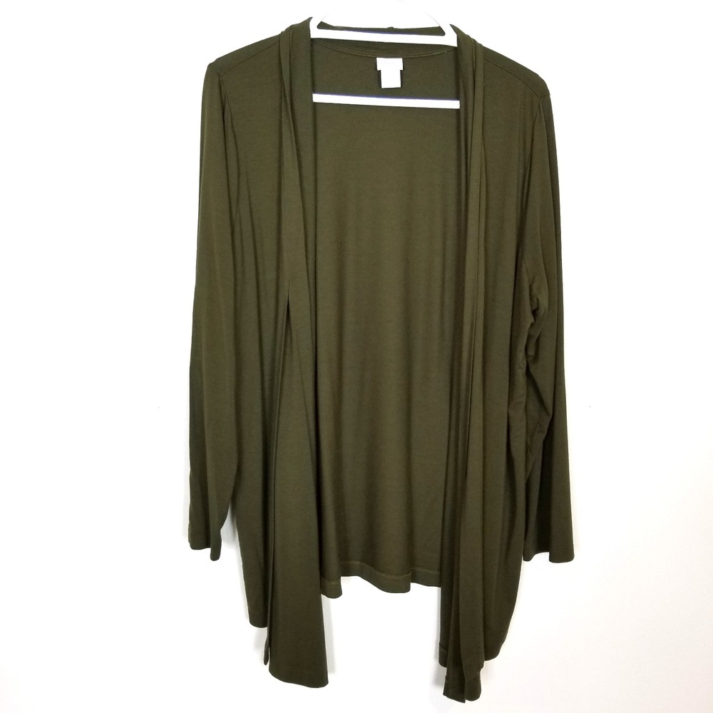 Chico's Rayon Stretch Cardigan Sweater Sz‎ XL Green Open Front Lightweight